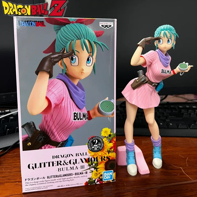 

Bandai Original Bulma 3 Anime Dragon Ball Glitter Glamours Action Figures Toys Pvc Style Collectible Ornaments Model Dolls Gift