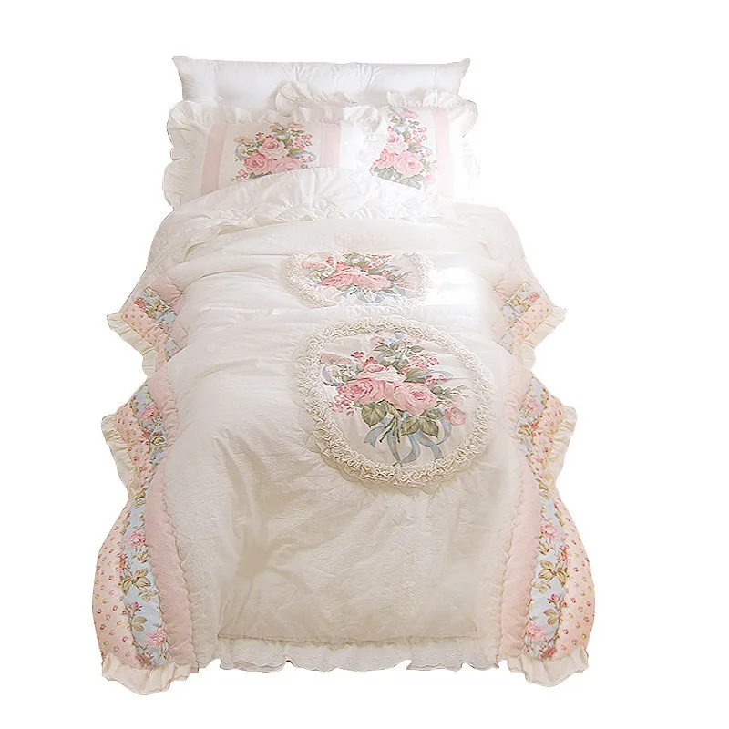 Rose three-dimensional lotus leaf edge princess wedding light luxury four-piece bedding