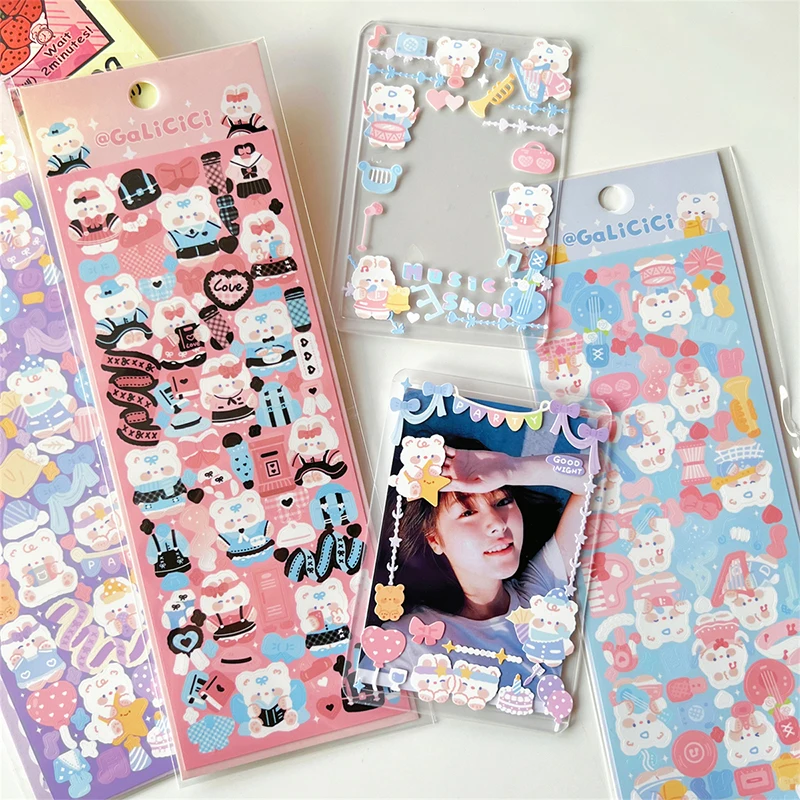 5Pcs Cute Bunny Bear Stickers Decorative Hand Account DIY Album Diary Journal Scrapbooking Stick Label Kawaii Stationery Sticker