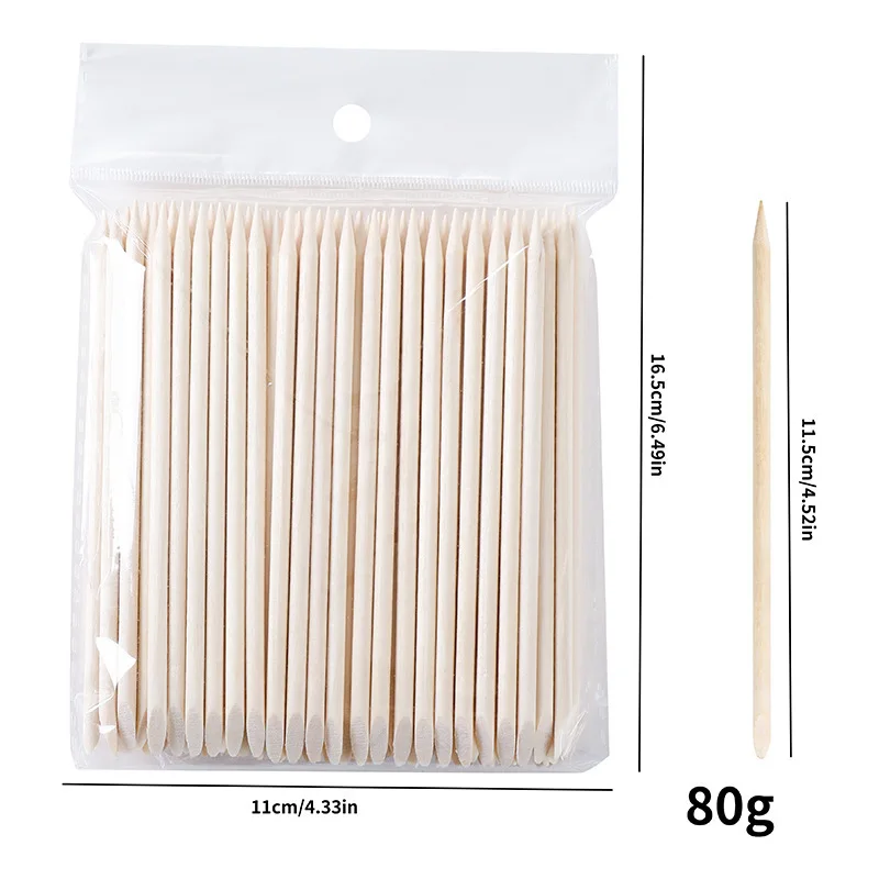 100Pcs Sticks for Nails Wood Cuticle Pusher Sanding Sticks Double Head Cuticle Pusher Remover 11.5cm Manicure Pedicure Tools