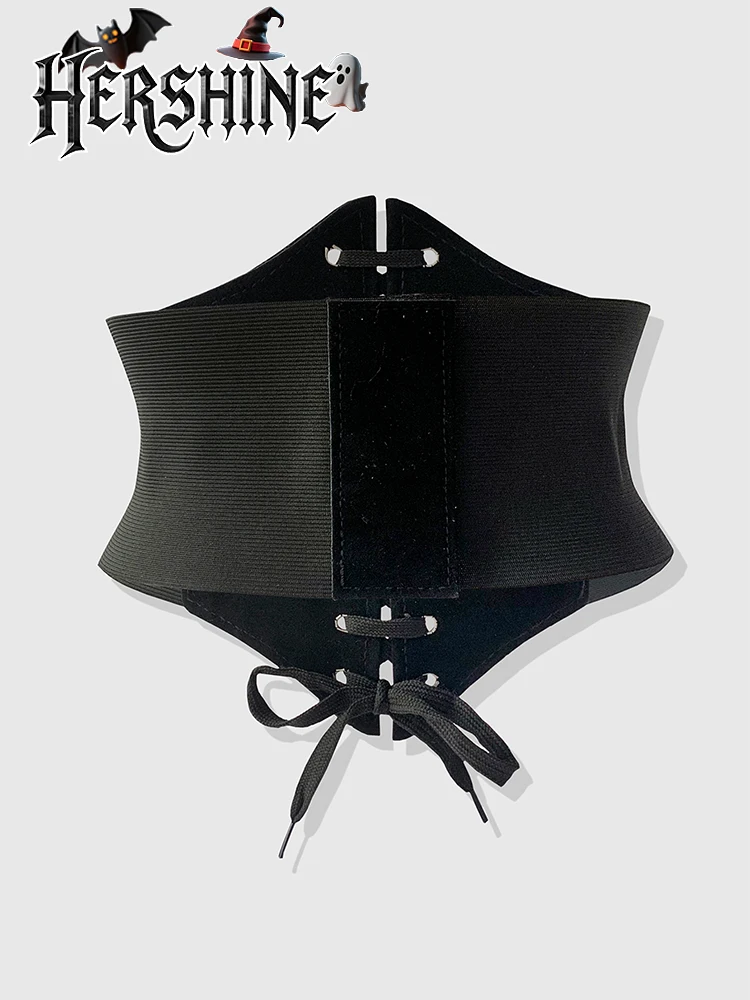 فستان نسائي من قطعة واحدة من جلد الغزال الأسود برباط Y2K على طراز القصر الداكن بحزام خصر سداسي مع إكسسوارات لتنوع اليومي