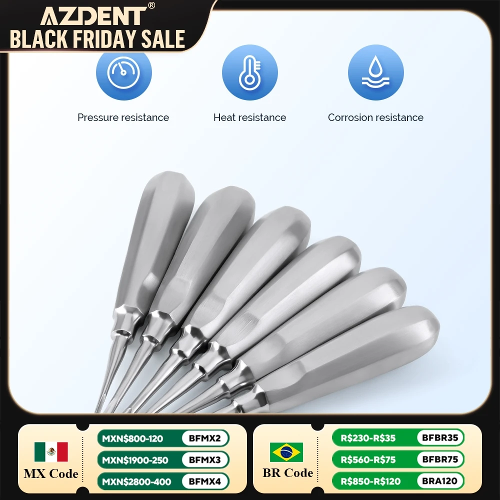 Set Dental Teeth Elevator AZDENT Surgical Tooth Extraction Tool Stright Curved Stainless Steel Dentistry Lab Instrument Dentists