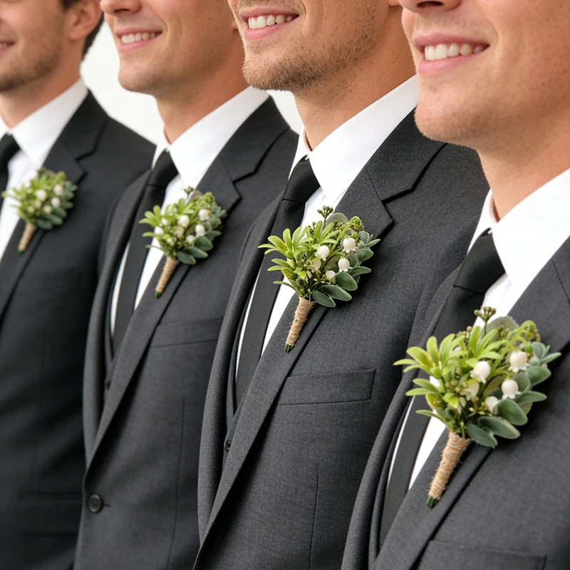 

6 шт. Искусственные цветы-бутоньерки для свадьбы, аксессуары для жениха, шафера, женихов-подружек, пластиковые цветы-броши на лацкан