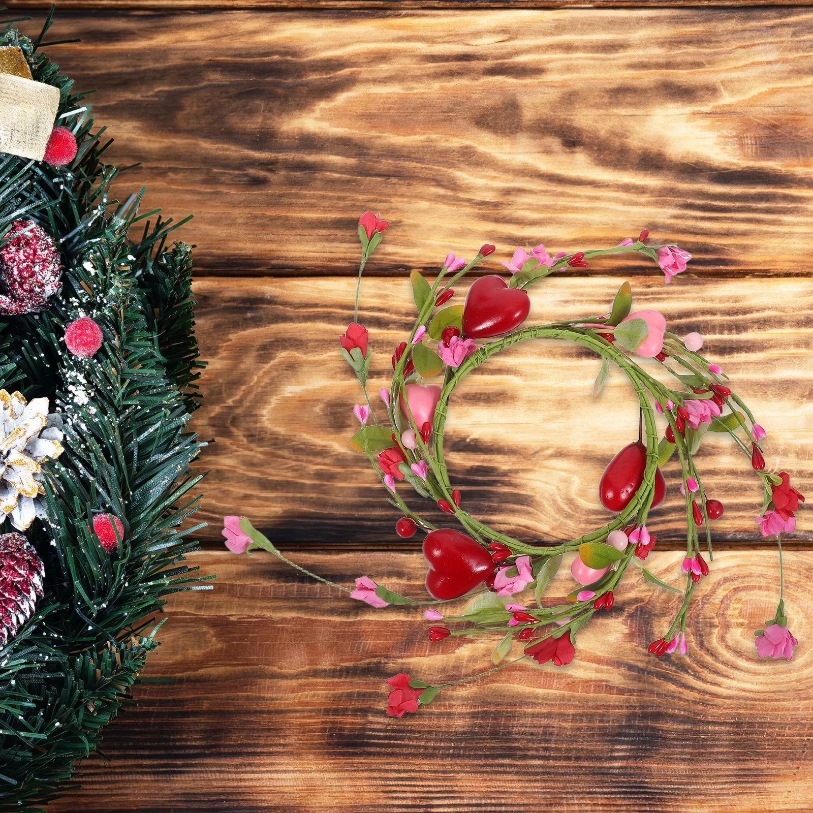 

Artificial Flower Ring for Dining Table Valentine Desktop Decor with Berry Accents Spring Garland Centerpiece Holiday