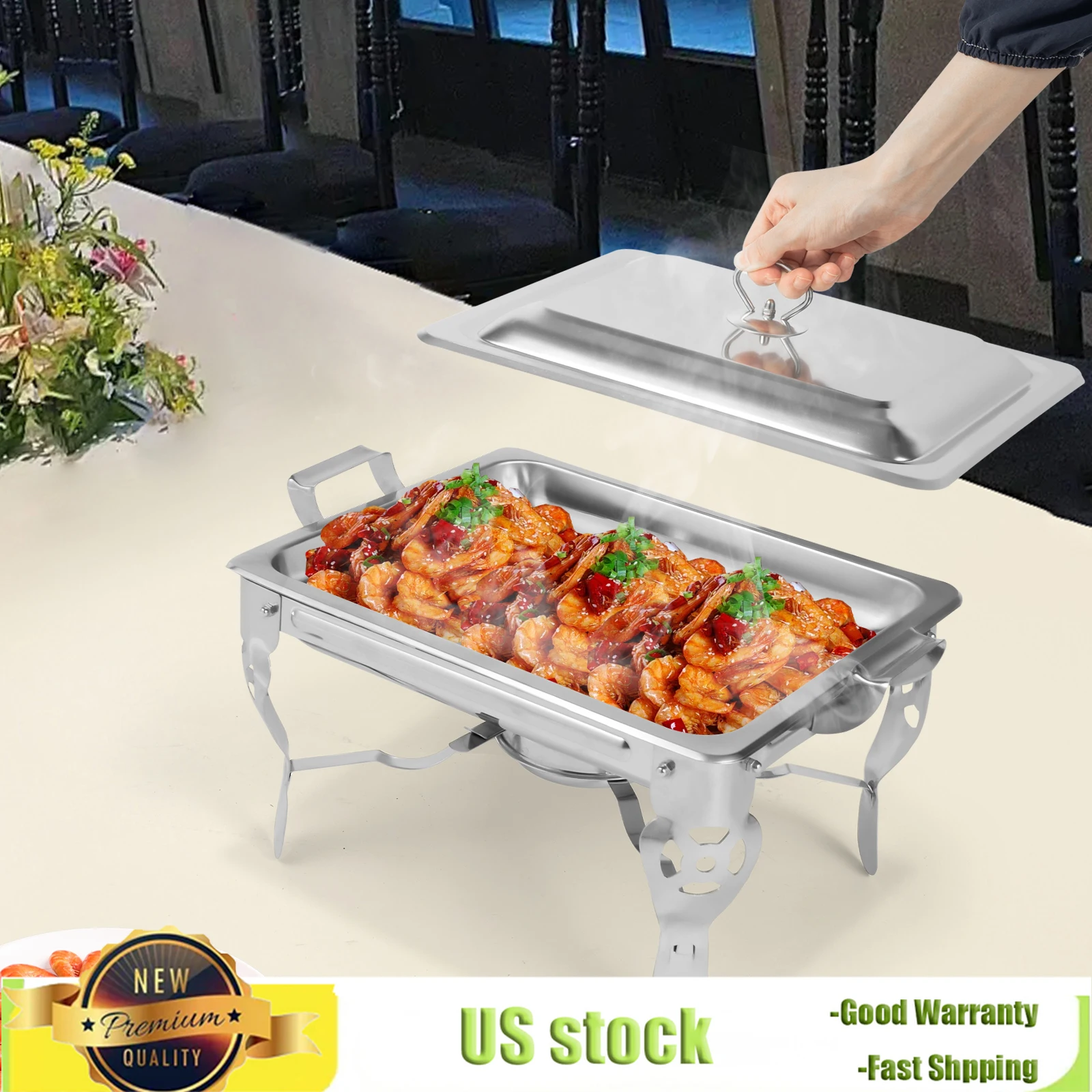 

Bymaocar 6L/5.28Qt Stainless Steel Handle Style Dining Stove, Elegant Silver Food Insulation Tray for Parties,Weddings & Buffets