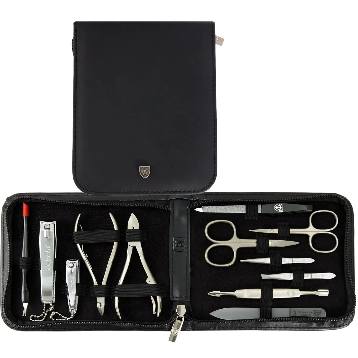 Professionele 12-delige manicure-pedicureset met leren tas voor nagelverzorging thuis en op reis