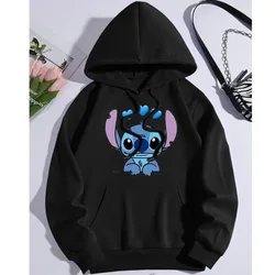 Lovely Pattern Male Sweatshirts Pocket Loose Clothing Disney Stitch Cartoon Cozy Men Hoodies Autumn Winter Popular Pullover