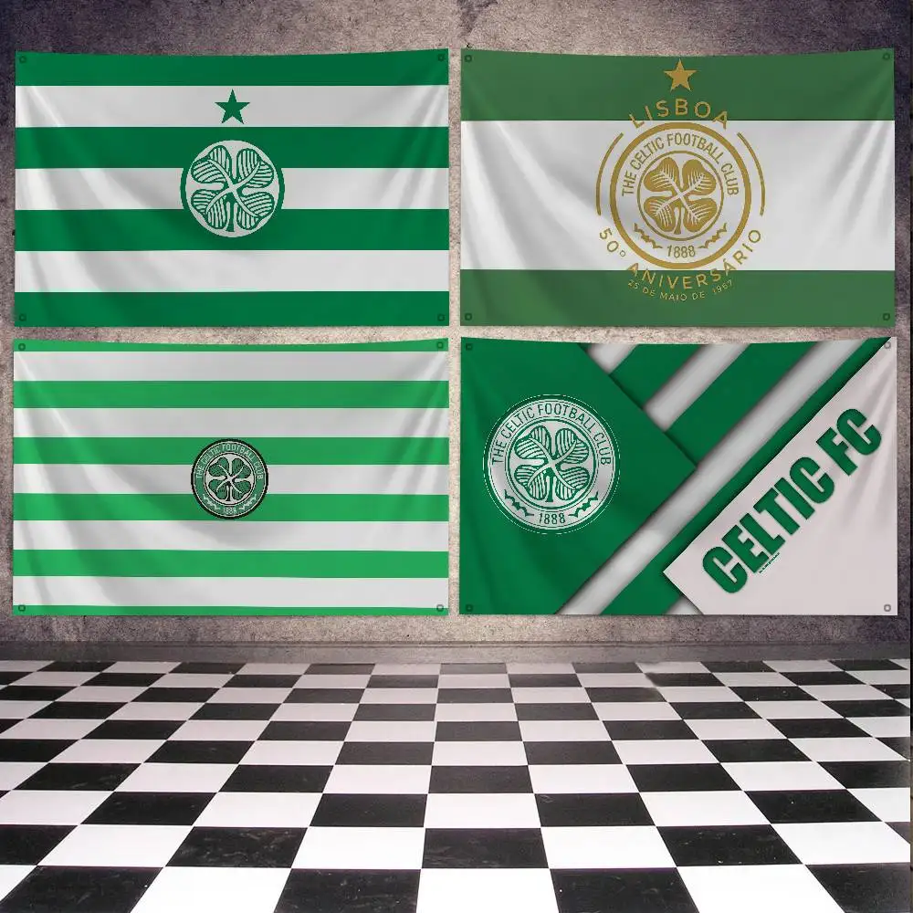 Bandera C-celtic Fc Banners Bandera de cuatro agujeros Poliéster Decoración al aire libre Estética de la habitación