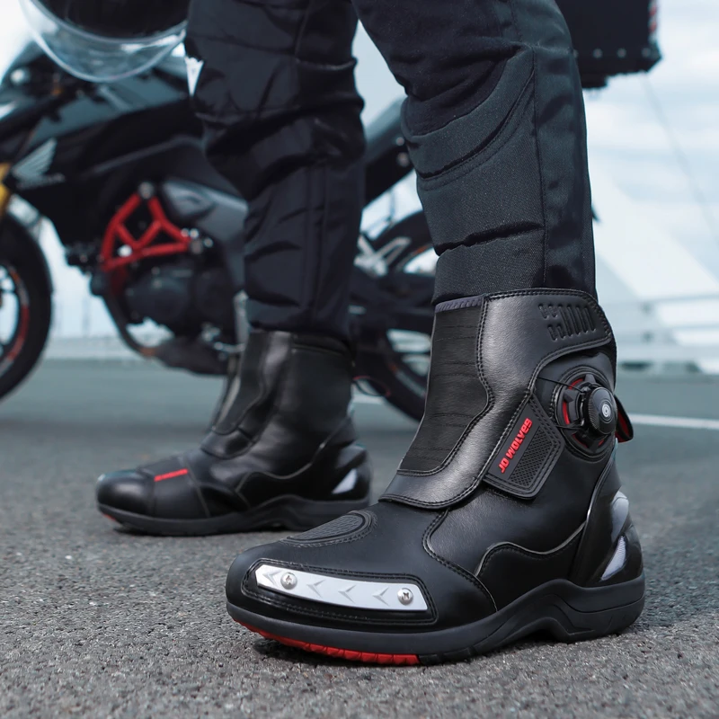 Men Waterproof Riding Shoes Motorcycle Black All-season Safe Motorcyclist Boots Leather Motocross Boots Retro Motorcycle Shoes