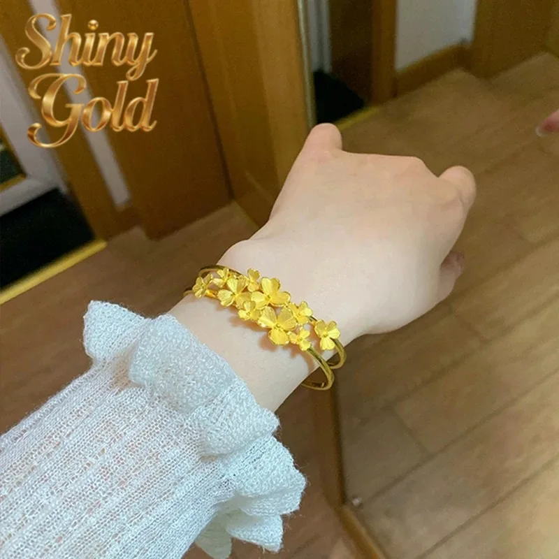 

ShinyGold Luxury 24K 9999 Pure Gold Real Gold Women's Gold Shop Flower Bracelet Open Bracelet
