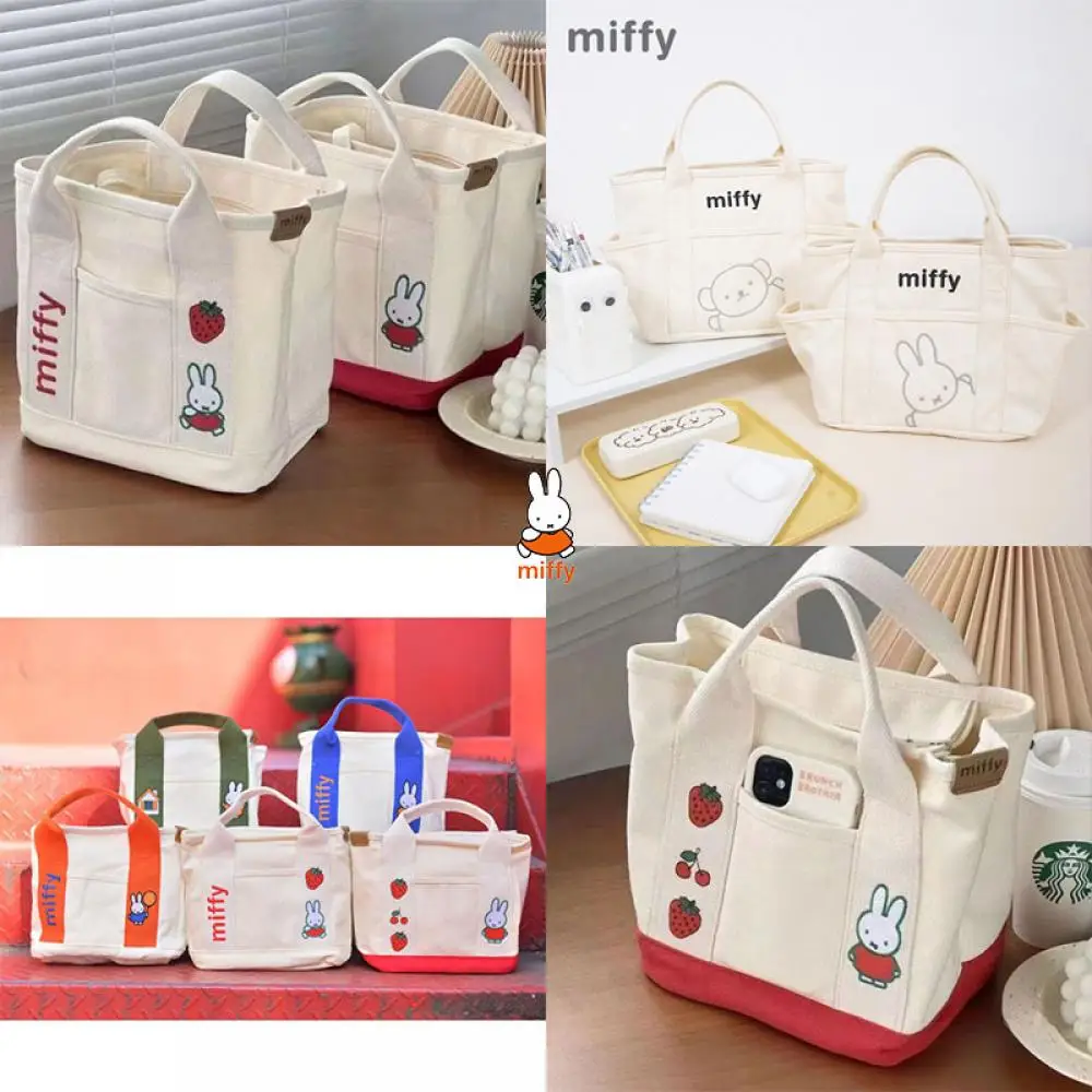 2025 Miffy Kawaii Cartoon Embroidered Canvas Single-Shoulder Bag Cute Anime Mezzanine Handbag Sweet Girls Lunch Box Handbag
