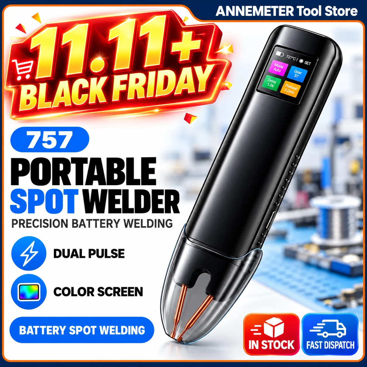 99-Gear Adjustable Battery Spot Welder, Portable Smart Pulse Welding Machine with Color IPS Screen Auto-Detect 18650