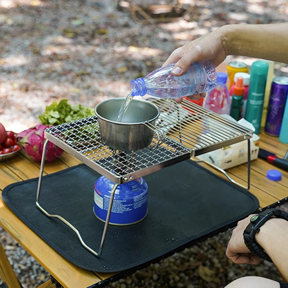 Folding Campfire Grill Portable Stainless Steel Camping Grill Grate Gas Stove Stand Multifunctional Outdoor Wood Stove Stand