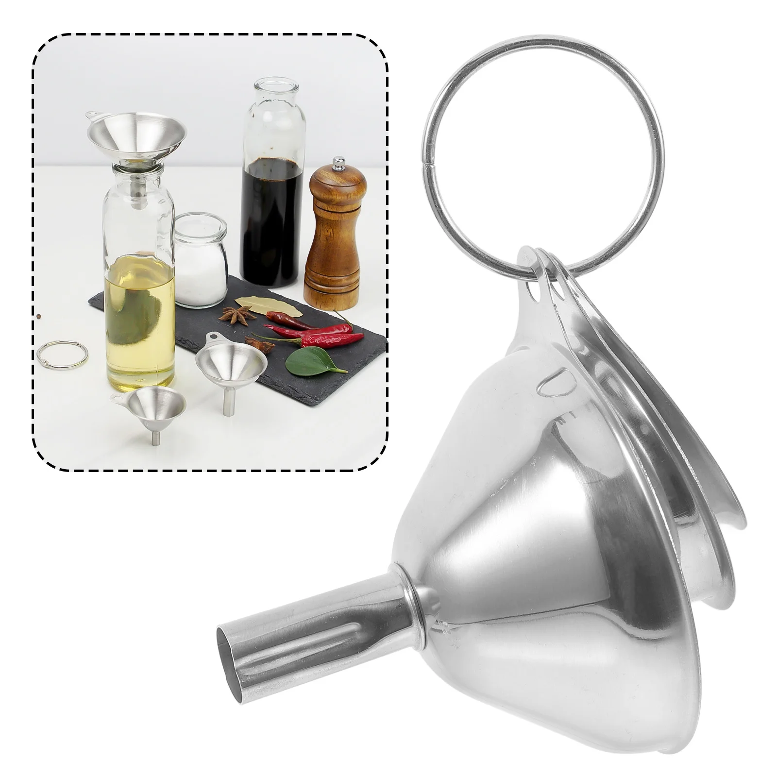 

1 set 1 Set Stainless Steel Funnel Kitchen Gadget For Oil Wine Vinegar Transfer Portable Canning Tool Bottle Filling Set