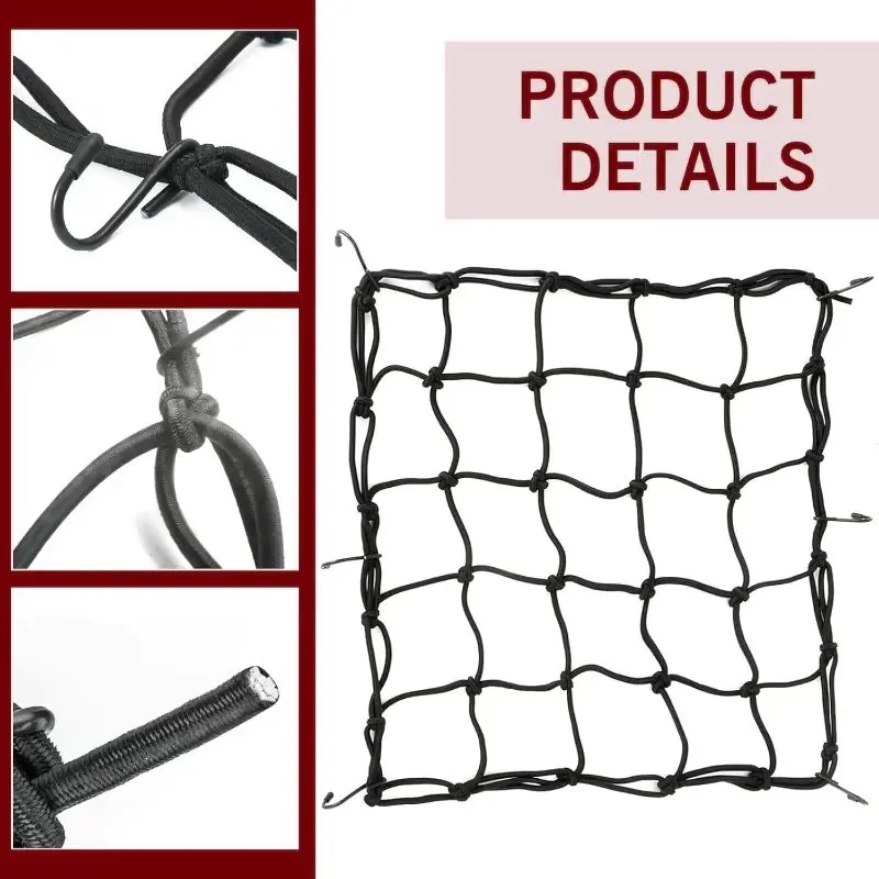 Motorcycle Cargo Net 40x40cm Motorbike Bicycle Elastic Net For Helmet Storage Bungee Fuel Tank Luggage Mesh Net With Hooks view 4