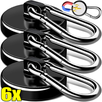 1-6pcs Neodymium Strong Magnetic Hooks Metal 360° Swivel Carabiner Hook Heavy Duty Kitchen Refrigerator Magnetic Hanging Hanger