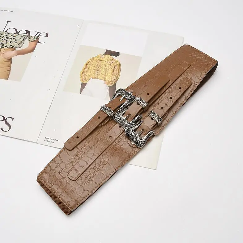 المرأة المدرج موضة جلد طبيعي مطاطا فستان Cummerbunds الكورسيهات حزام أحزمة الديكور واسعة حزام R2065