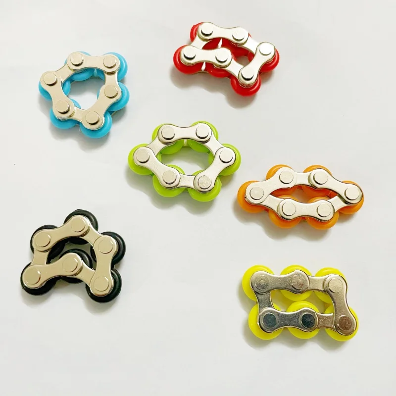 Hot sale Stress Relief Flippy Rubber Roller key ring toy hand spinner Bike 6 Chain Fidget Toy