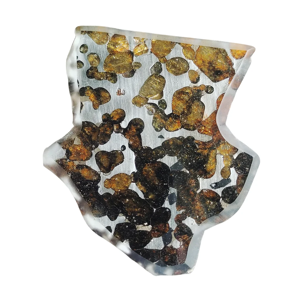 

30.4g Seymchan Pallasite Natural Meteorite Material Sliced Olive Meteorite Slices Specimen Collection - From Kenya - QA278