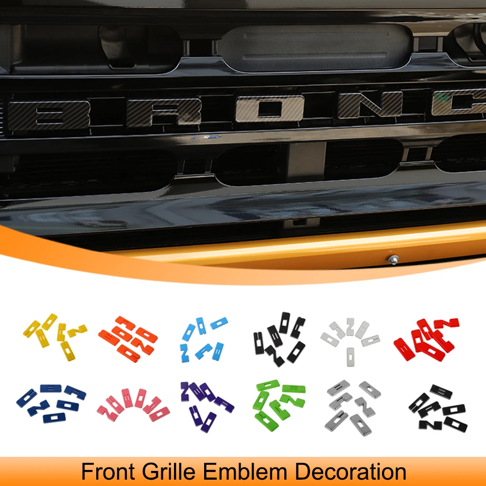 

Front Bumper Grille Letter Emblem Decoration Cover Trim Stickers for Ford Bronco 2021 2022 2023 2024 Car Exterior Accessories