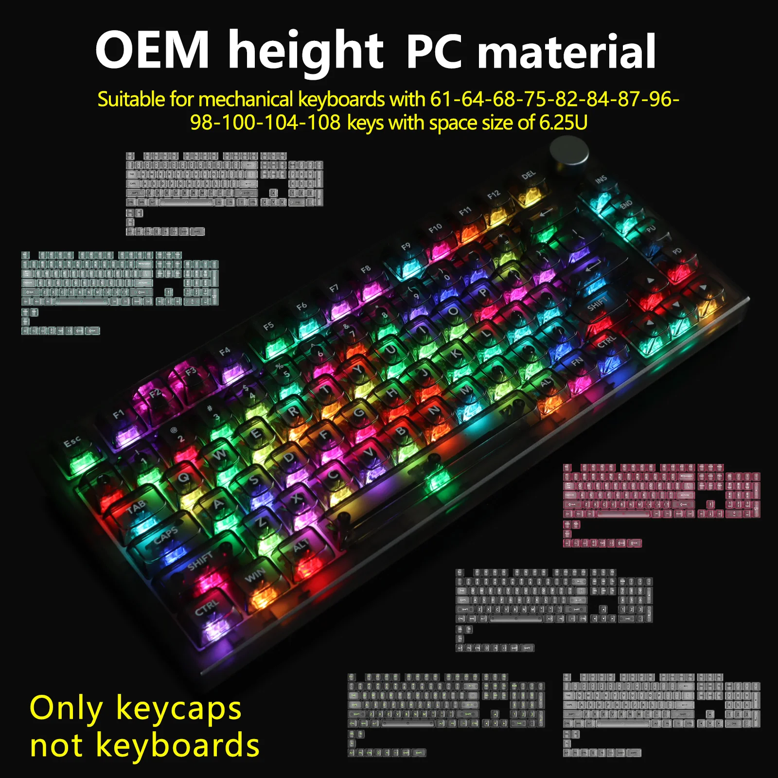 

Mechanical keyboard transparent PC keycap OEM configuration suitable for Cherry MX switch 115 key universal