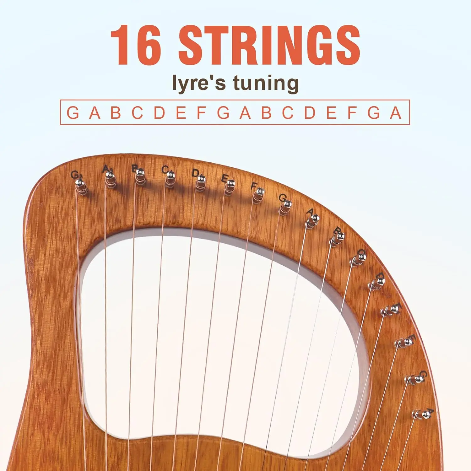 16 Alloy Steel Strings Mahogany Lyre Harp Maple Saddle Carved Note with Tuning Wrench Pick Musical Instrument