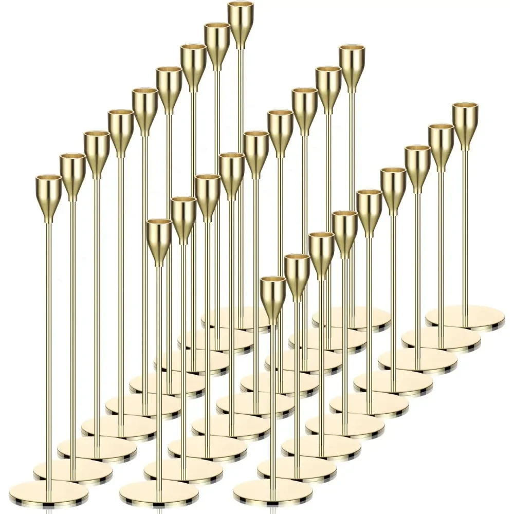 

27 Pack Candles Holder, 9 Sets Taper Candlestick Holders Fit 0.75 Inch Thick Pillar Candles, Long Candle Sticks Holder(Gold)