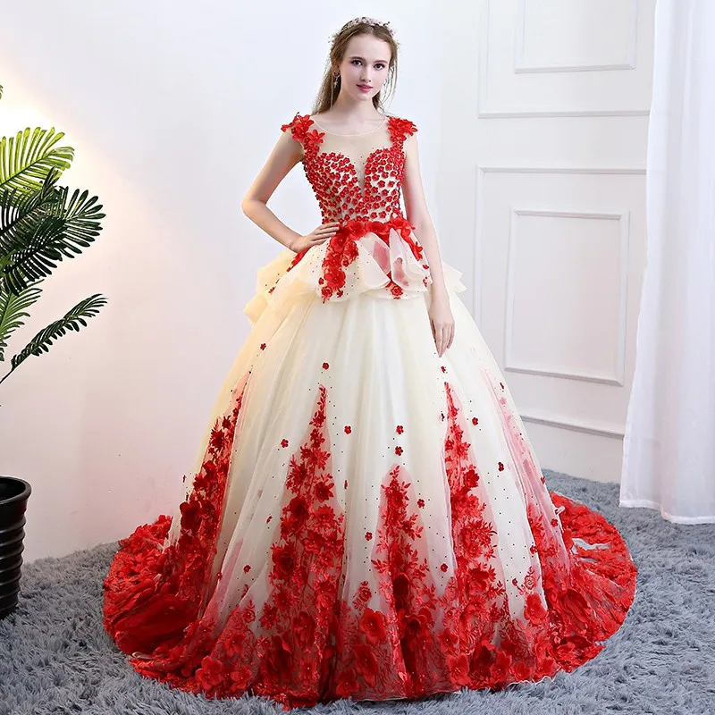 جديد Quinceanera فساتين حلوة زهرة فستان حفلة كلاسيكية الدانتيل الخامس الرقبة الكرة ثوب فاخر حفلة موسيقية تخصيص Vestidos للنساء