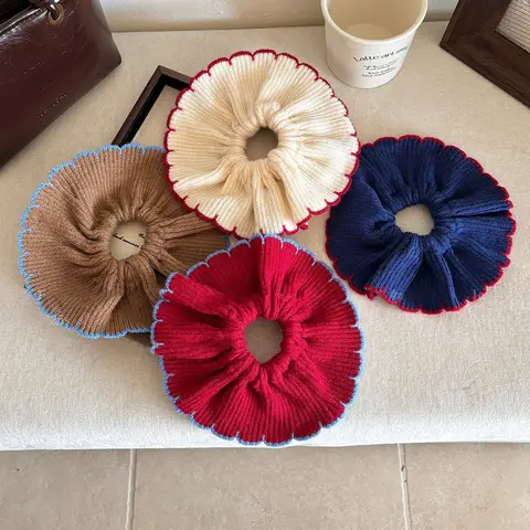 1pc Multi-colored knitted wool large scrunchie for women with a unique style, suitable for ponytails and bun hairstyles