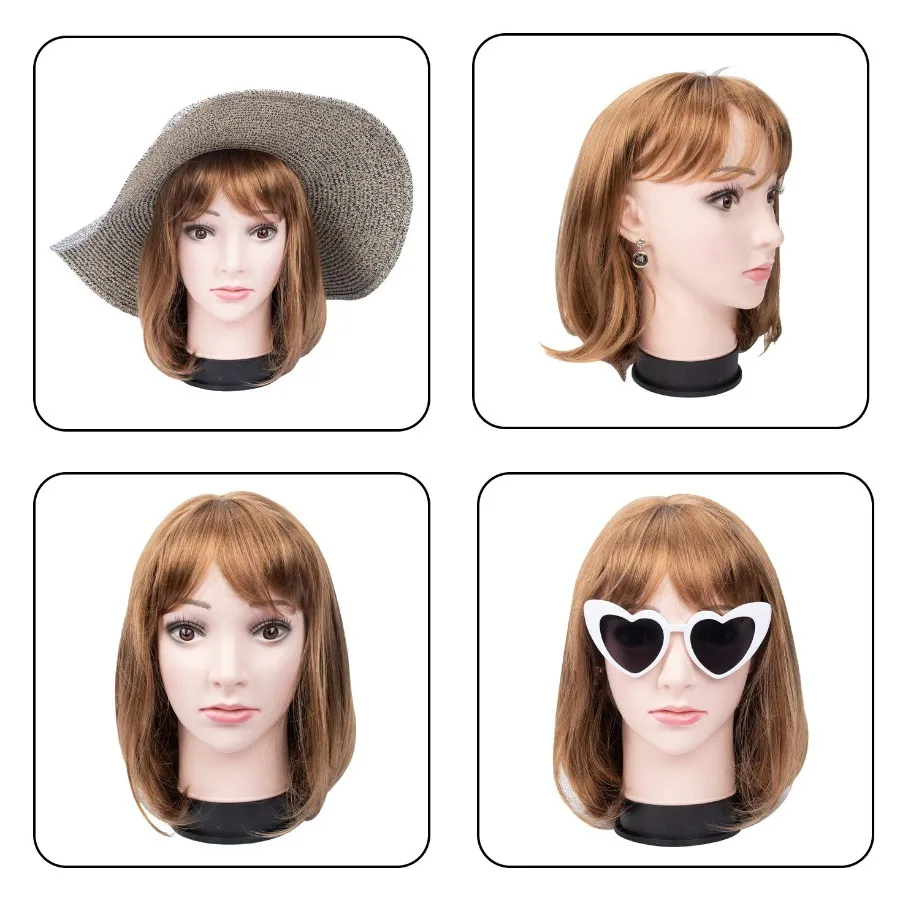 BHD BEAUTY Tête de mannequin chauve beige femme cosmétologie professionnelle pour la fabrication de perruques affichage perruques lunettes cheveux avec épingles en T 2