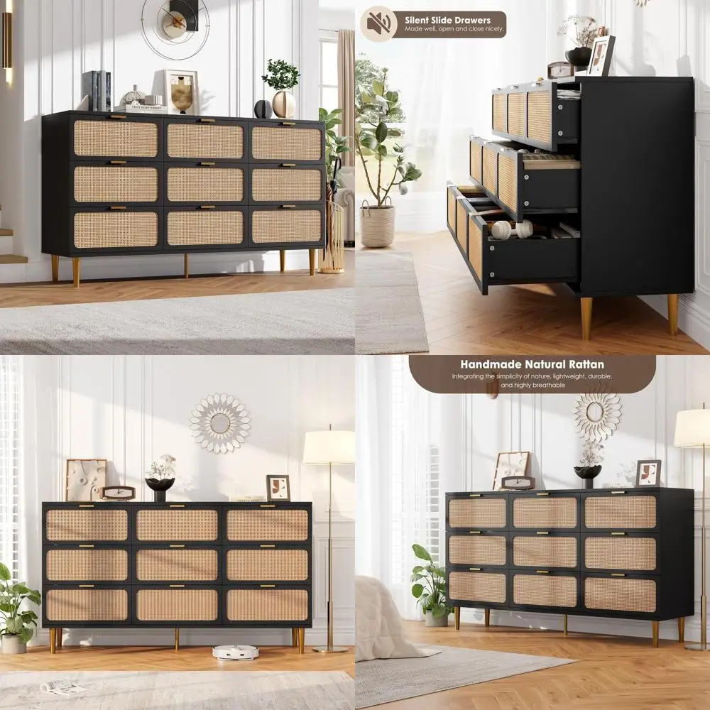 

Комод из ротанга с 9 ящиками, высокий угловой шкаф с большим объемом хранения, просторный верхний ящик для хранения, удлиненный деревянный комод для Vario