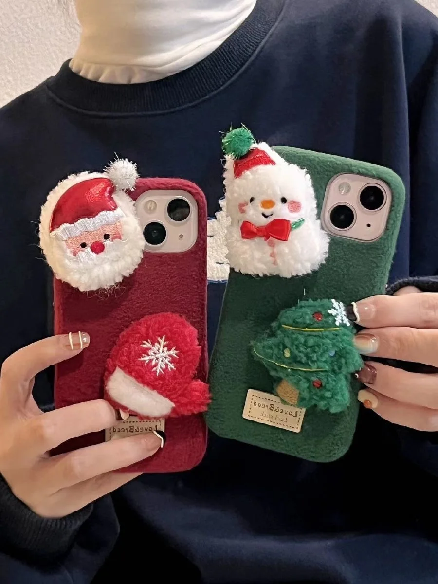 Ins Cute Cartoon Merry Christmas Tree Snowman 14 15 Pro Max iPhone Case For Apple 12 13 Pro Elk Flurry Phone Cover