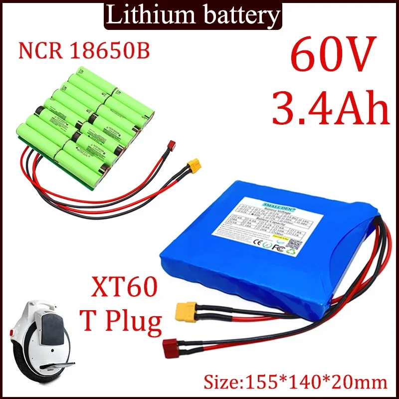 

NEW 16S1P 60V 3.4Ah battery pack 18650B 3400mAh power rechargeable battery with BMS for self-balancing scooter electric unicycle