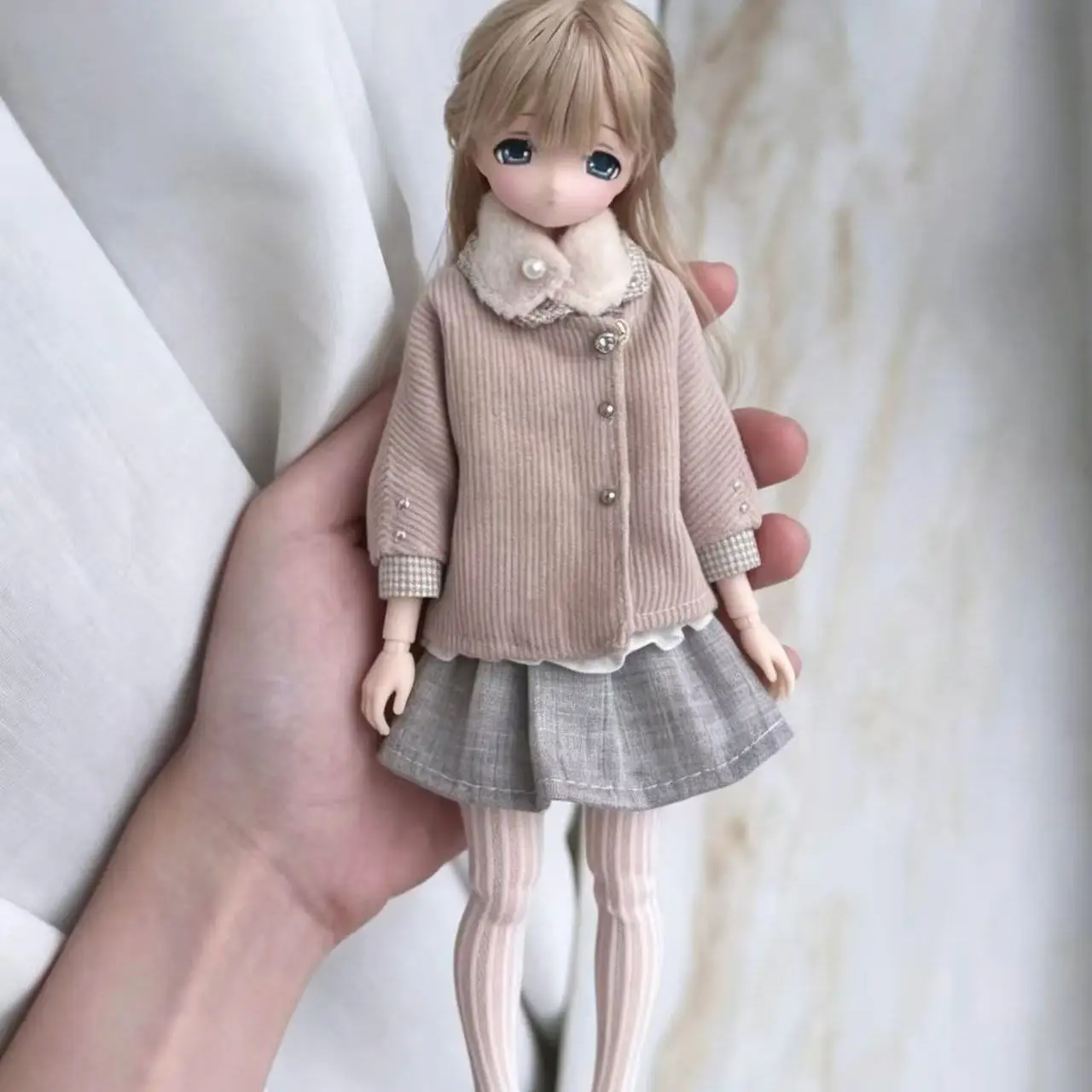 1/6 Ob22-24Cm Bjd Doll Clothing Coat+Skirt+Skirt+Sleeve Cover+Leg Socks+Collar Academy Style Set Bjd Doll Accessories No Doll