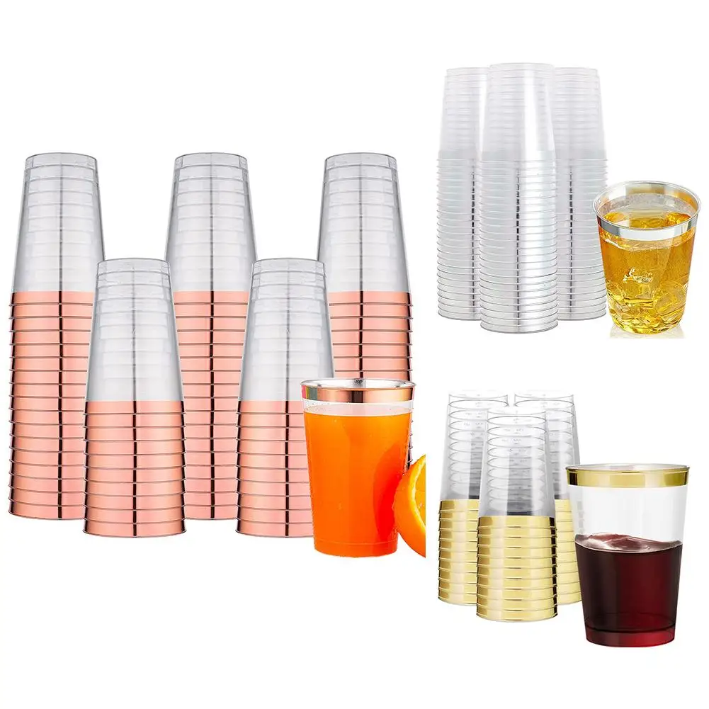 

25pcs 10oz Rimmed Plastic Cups Disposable Party Cups Perfect For Beer Juice Soda Whiskey Cocktails Soda Lattes Party Supplies