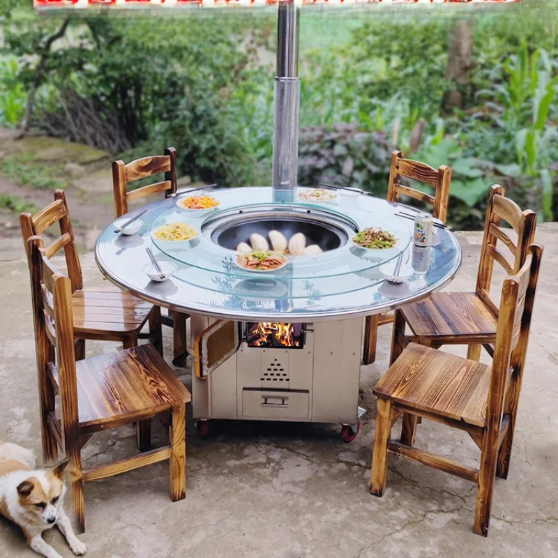 

Stainless steel mobile firewood stove for household firewood burning outdoor outdoor iron pot stew stove table floor pot