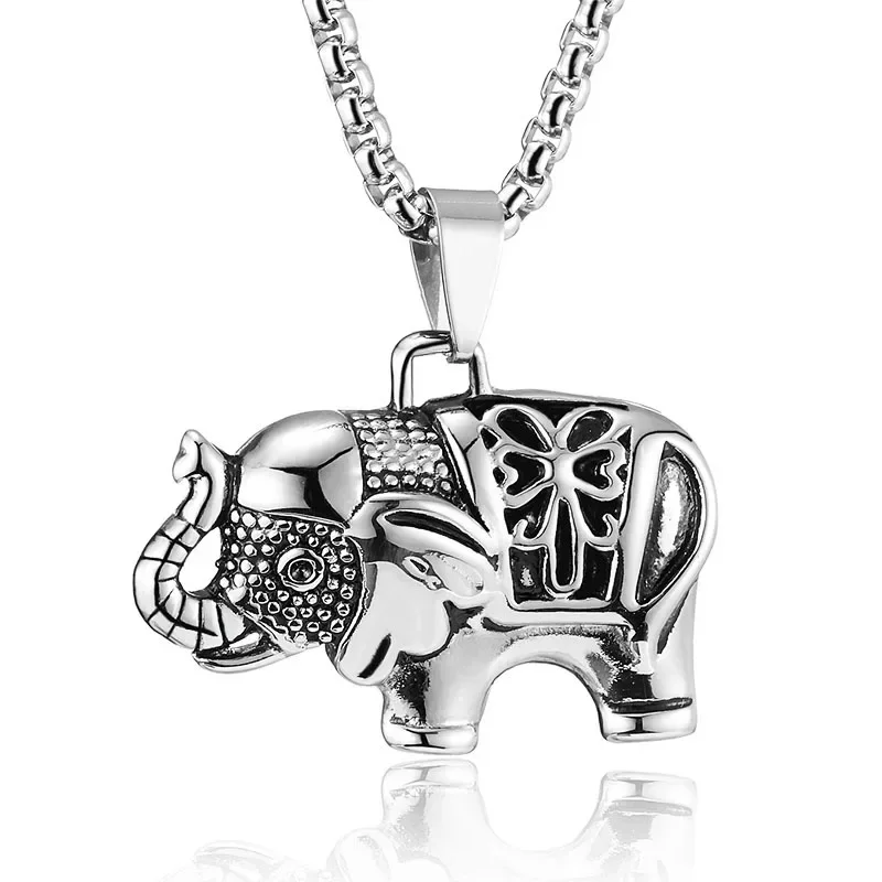 Boutique Jewelry Titanium Steel Cast Elephant Pendant Auspicious Anima Pattern Pendant Necklace Accessories