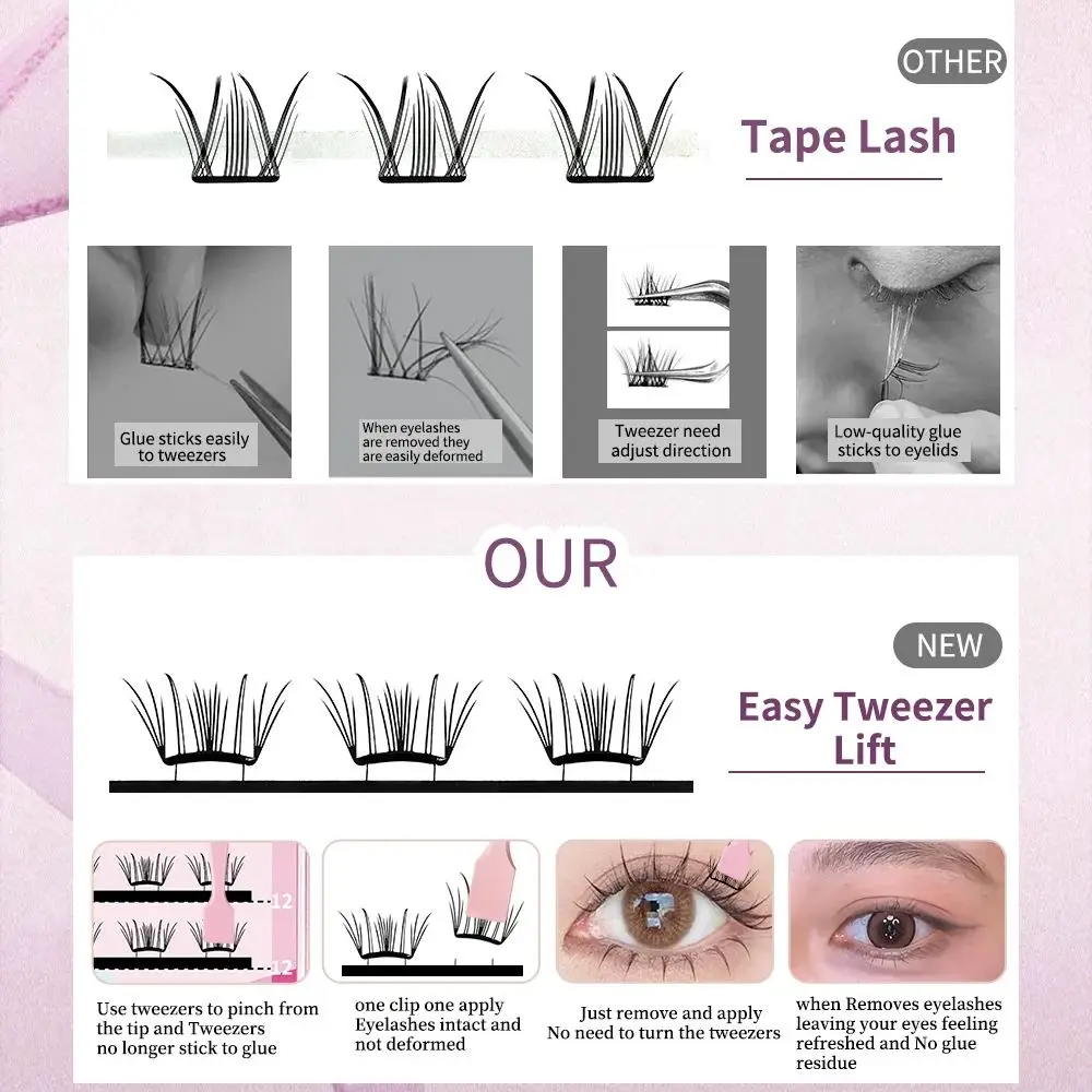 مجموعة خالية من الغراء الرموش الصناعية الطبيعية رموش ناعمة ذاتية اللصق لاش آمنة الملقط عدة قابلة لإعادة الاستخدام سهلة الإزالة للمبتدئين