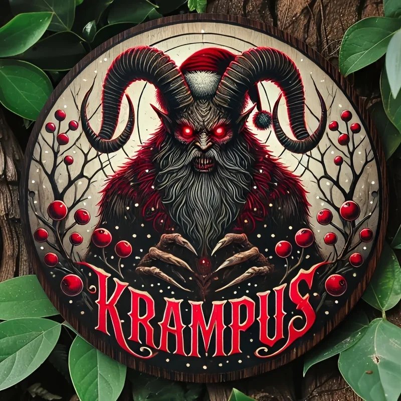 Raumdekoration, 1 Retro-Metallschild mit Krampus-Motiv, 20,3 x 20,3 cm, Aluminium-Wandkunst, einfach aufzuhängen, langlebige Innen-/Außendekoration für Zuhause,