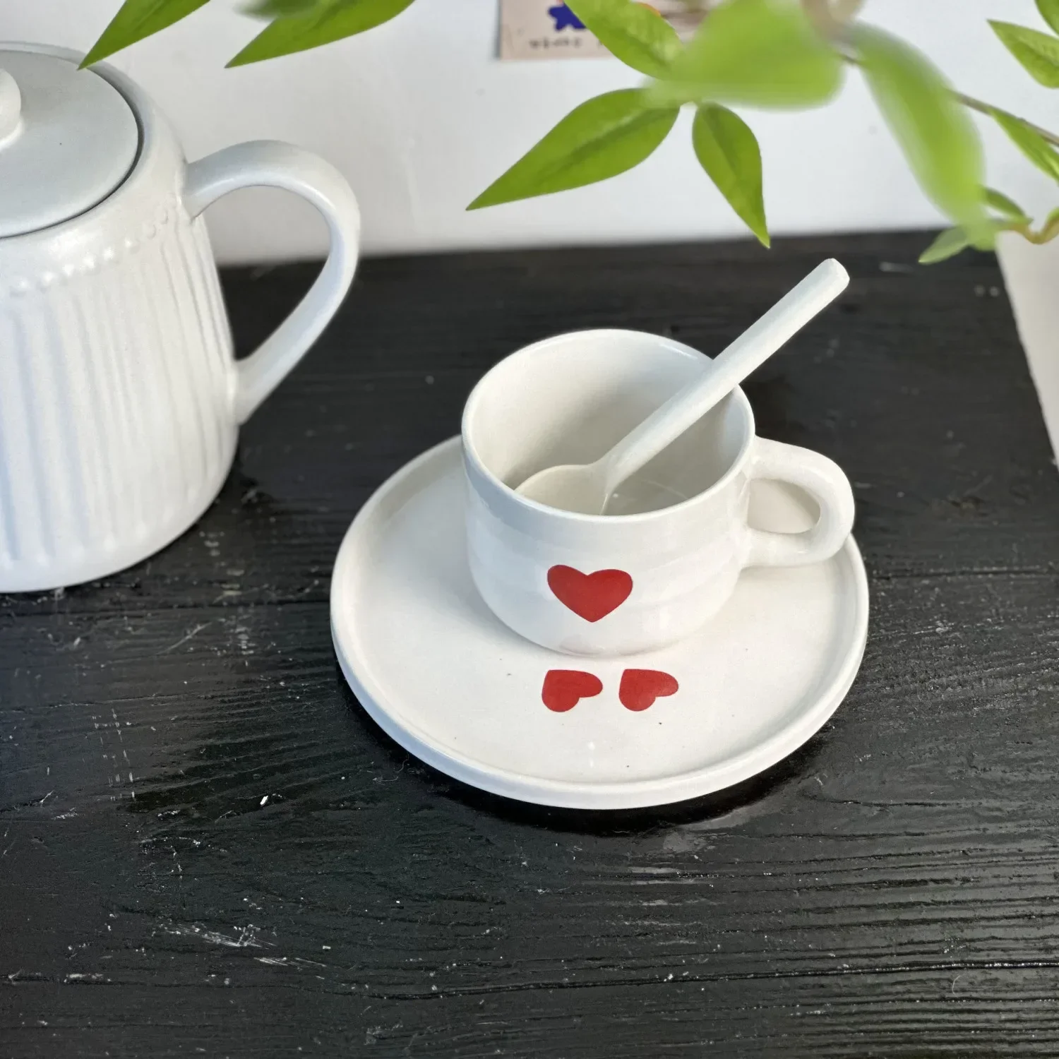 Creative Love Heart Coffee Cup with Saucer Set Colorful Polka Dot Cup Student Ceramic Water Cup Home Exquisite Tableware Gift