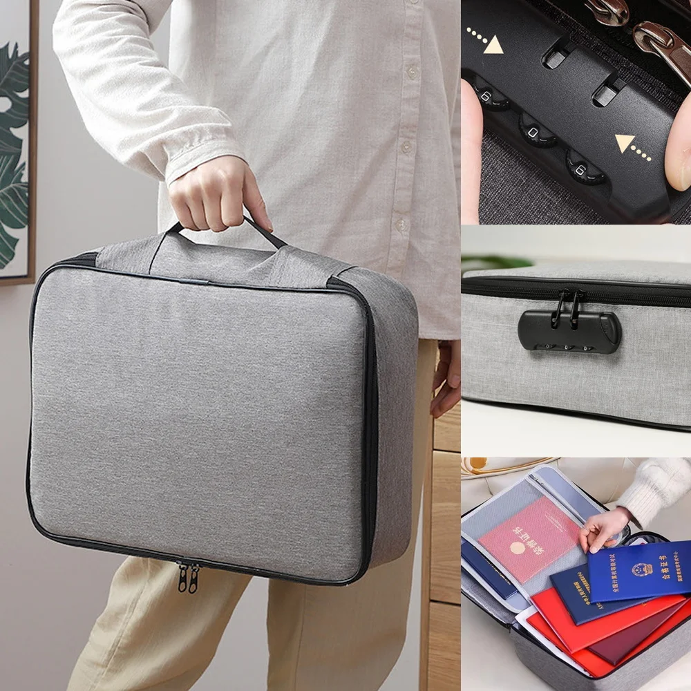 Large Document Storage Bag File Folder Passport Holder Password Lock Ticket Credit Card Portable Briefcase Bags for Men Women