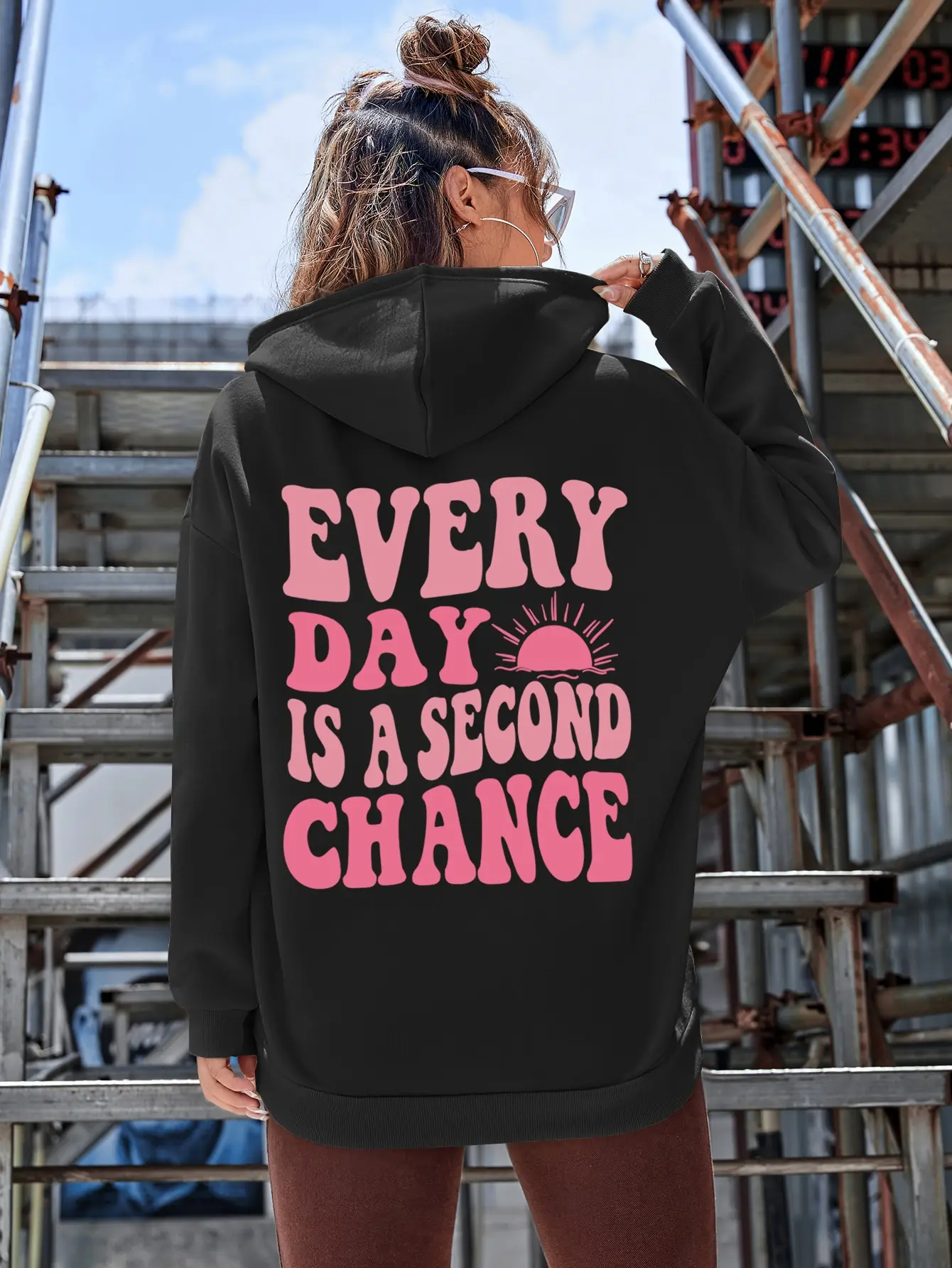 Everyday Is A Second Chance Letter Print Womans Hoodies Creative Casual Vintage Cotton Sweatshirts Street Pocket Couple Clothing