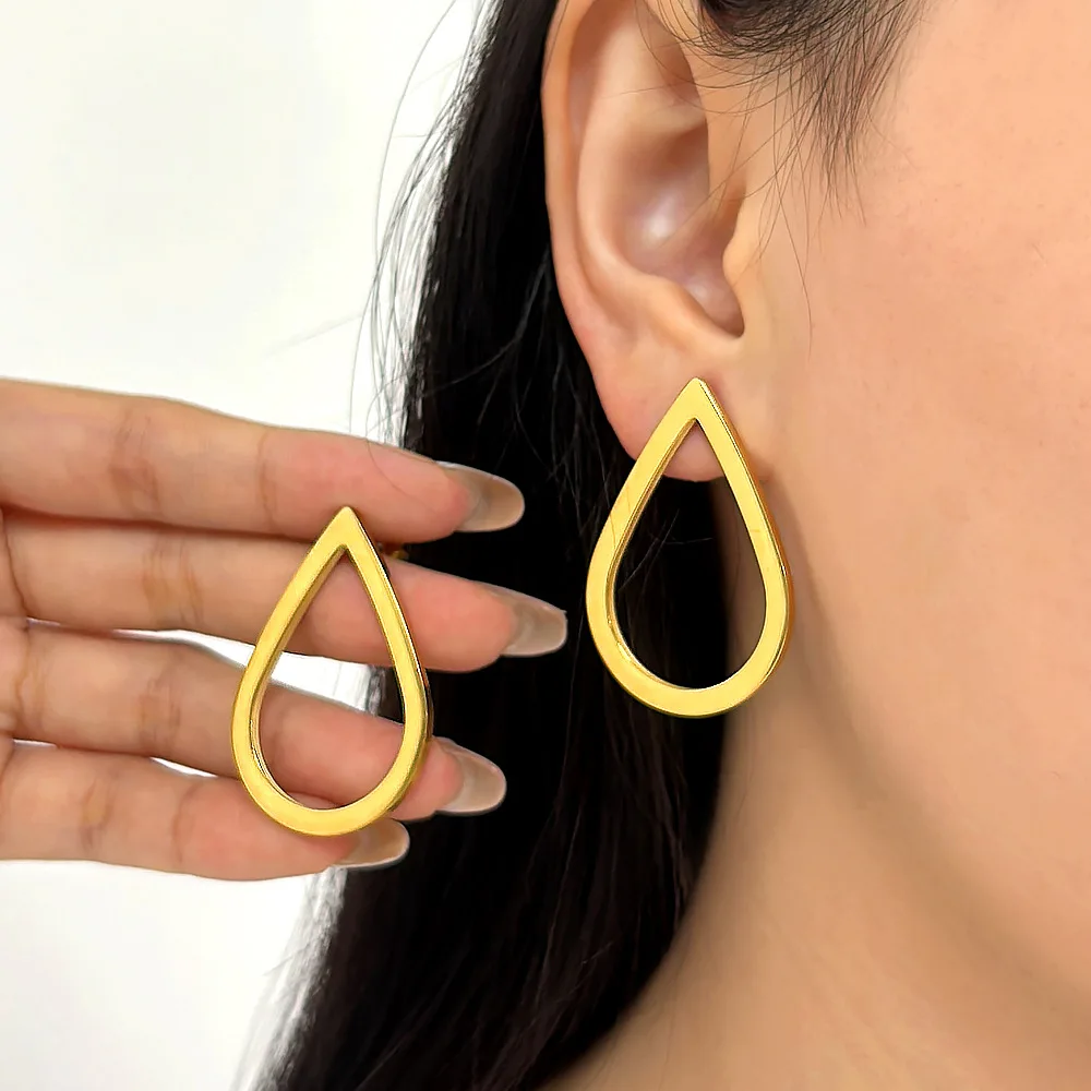 DIY accessories Japanese and Korean simple trend geometric hollow earrings women's temperament metal irregular large water drop