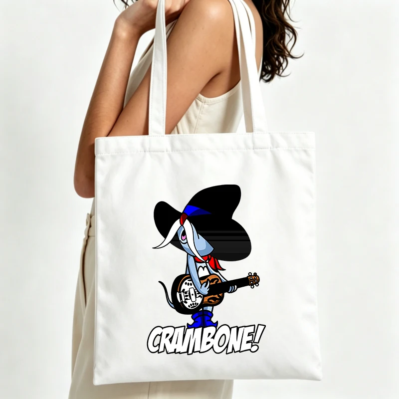 western-style creature graphic canvas tote bag with banjo print, ideal for casual daily use and music-inspired outings