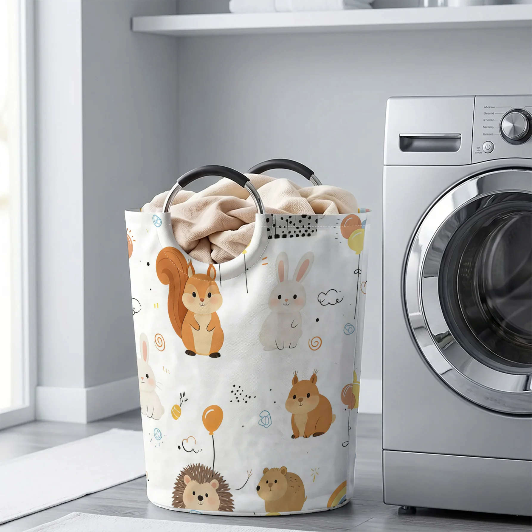 Cartoon Forest Animals All‑Over Print Handheld Storage Basket, For Laundry, Bedroom & Home Sundries Storage