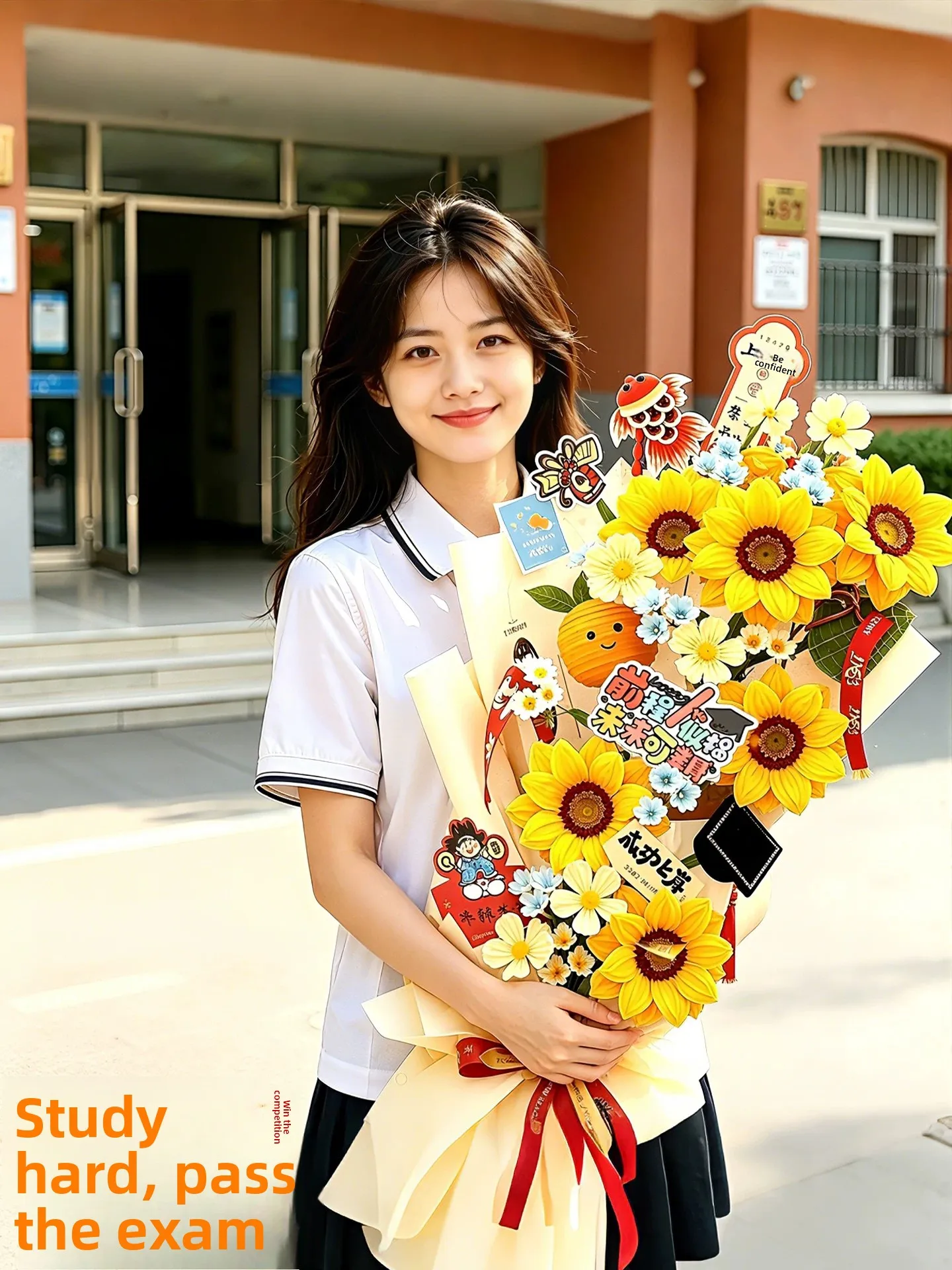 

Handwoven Sunflower Bouquet Motivational Graduation Gift Boosting Fuel for College Entrance Exam Yellow Handcrafted Toy