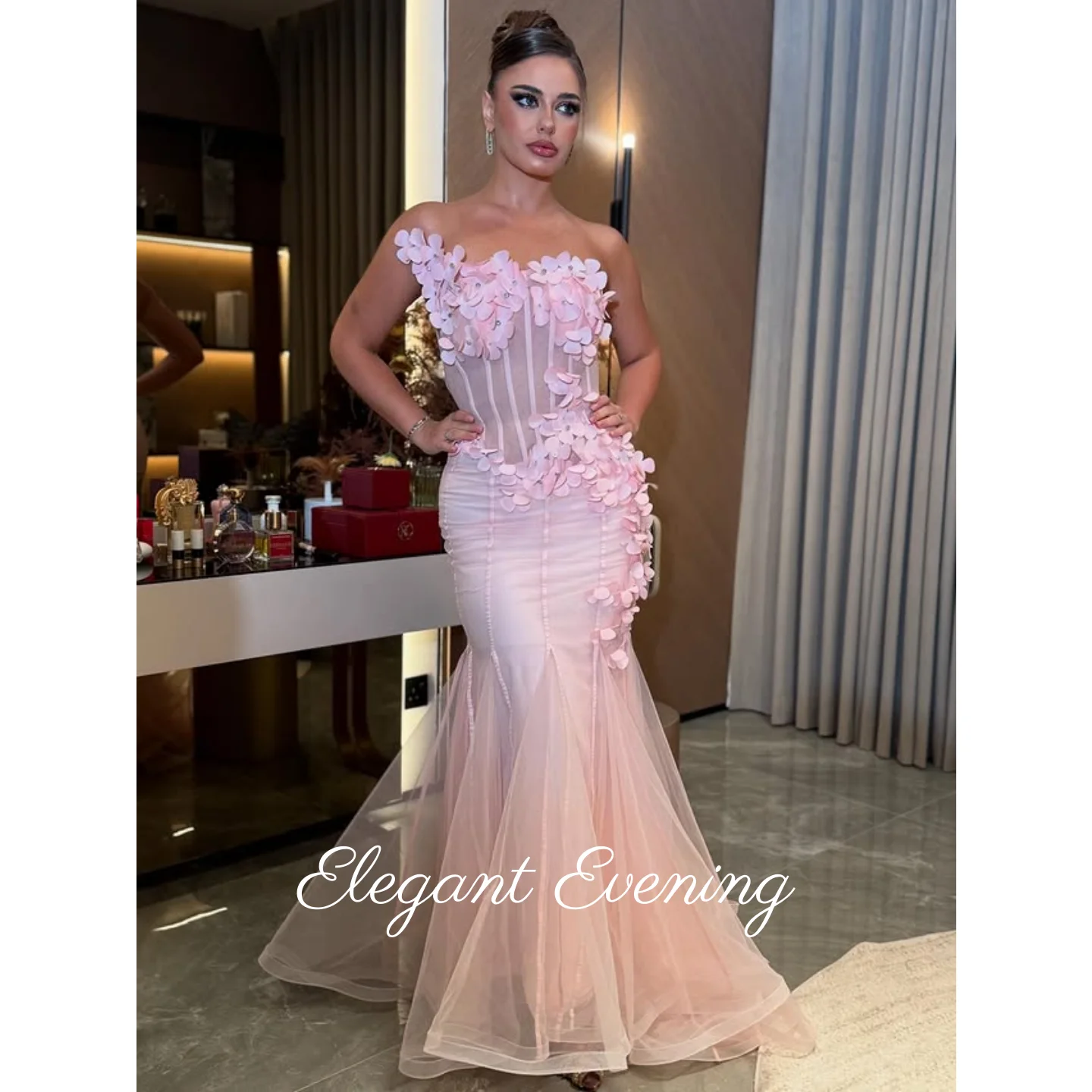 

Элегантное вечернее платье с розовым цветком, стильное платье принцессы-русалки, стильное платье для торжественного случая по индивидуальному заказу, женское платье для выпускного вечера, Саудовская Аравия