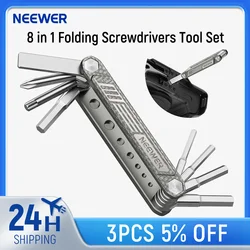 NEEWER 8 in 1 Folding Screwdrivers Tool Set: 3 Screwdrivers, 5 Hex Keys, 7 Threads for Screw Storage, Pocket Tool