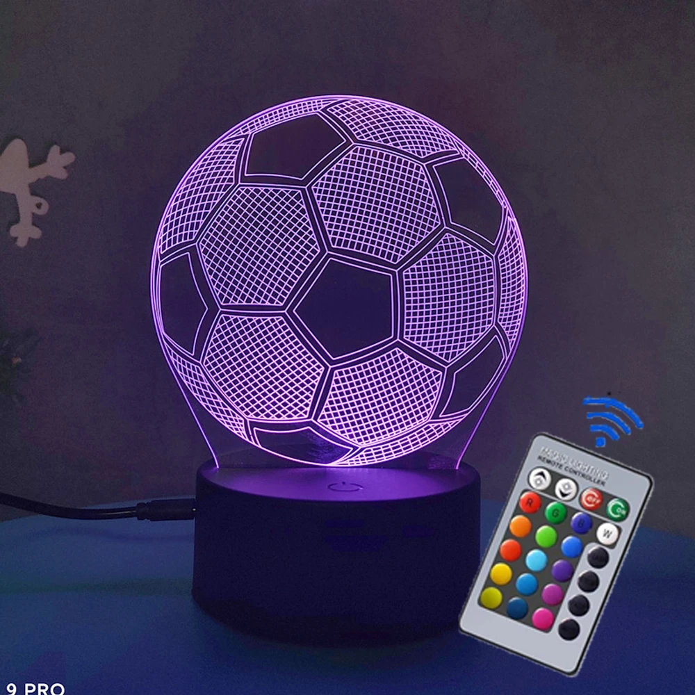 3D Night Light Football USB Black Touch Colorful Remote Control 7/16 Colors Fan\'s Gift Birthday Christmas Gift