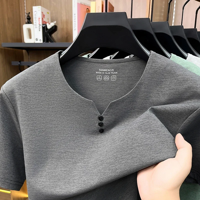 Mens Henley Neck T Shirts Short Sleeve Casual Soft Breathable Comfortable Fashion Tops for Men Daily Wear Summer Streetwear image 4